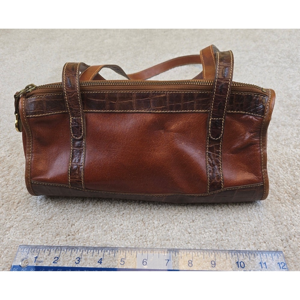 Vintage Brahmin Brown Leather Crocodile Embossed Shoulder Handbag‎ Satchel Bag
